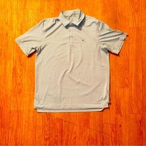 Vineyard Vines Shirt Men’s L Performance Polo Short Sleeve Blue White Striped
